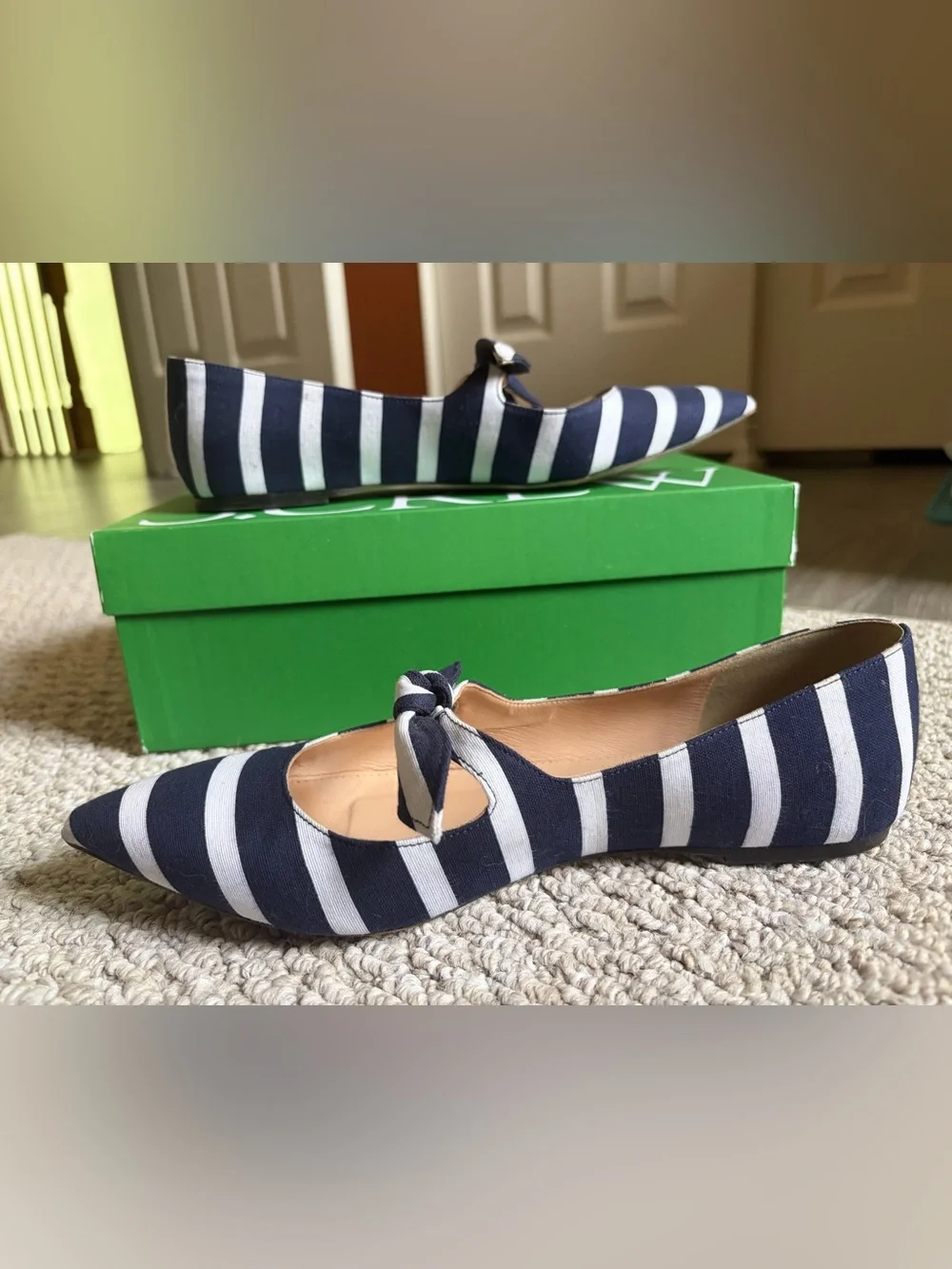 J. Crew Striped Tie Front Flats, Navy & White, Size 8.5